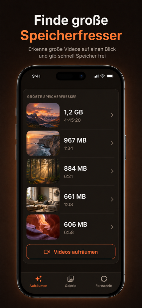 Liste der größten Videos nach Speicherbedarf sortiert